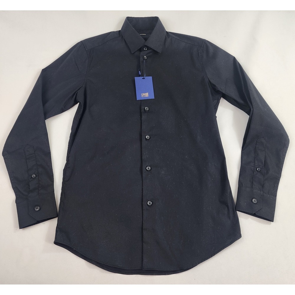 Roberto Cavalli Class Mens Dress Shirt Black Size 15 39 OXT709 CE002 NEW